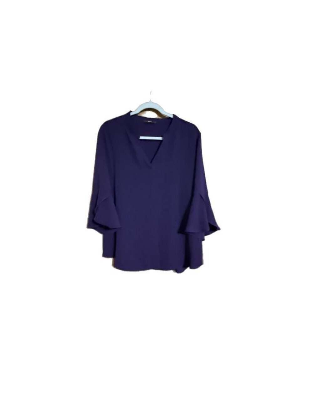 Gaharu Purple V-Neck Blouse with Three-Quarter Bell Sleeves